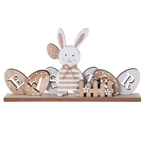 Húsvéti dekorációs figura (nyuszi fiú csíkos ruhában, easter tojásokkal)  -  vásároljon online minőségi fajátékokat
