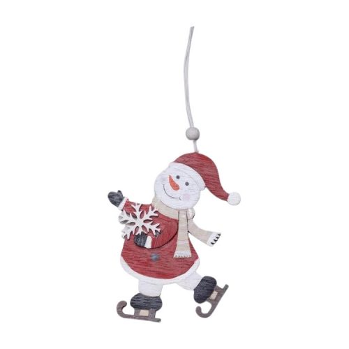 Karácsonyfadísz, korcsolyás hóember, piros ruhában  -  vásároljon online minőségi fajátékokat